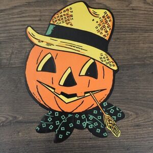Vintage BEISTLE Hallmark Halloween Cutout Pumpkin Scarecrow Black Cat Decoration